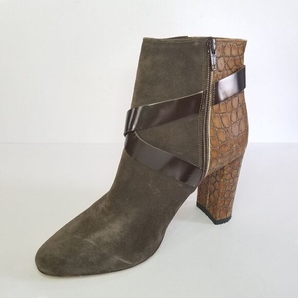 Prezioso Italian Nappa Leather Sued Alligator Strappy Buckle Block Heel Bootie 9 - Picture 2 of 16